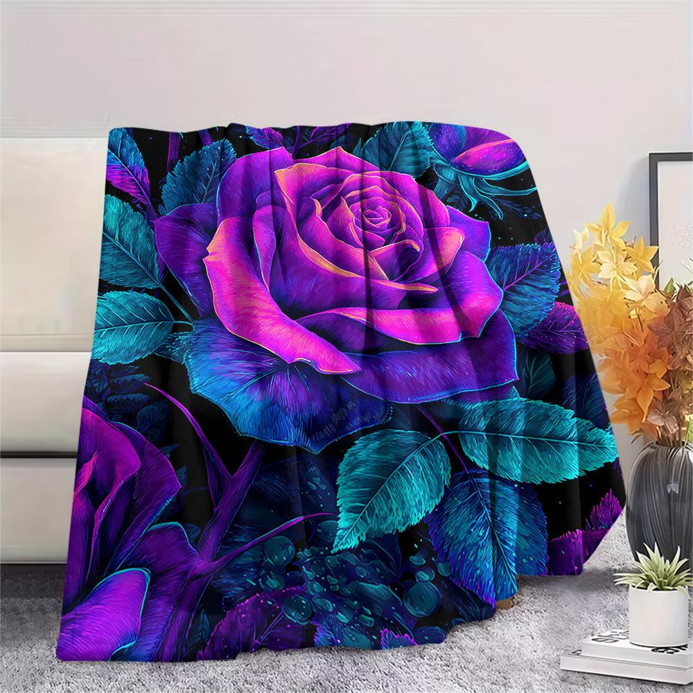 Rose Print Flannel Blanket, High Quality Comfortable for All Seasons, Home Decor, Warmth and Comfort, Perfect for Christmas Gifts