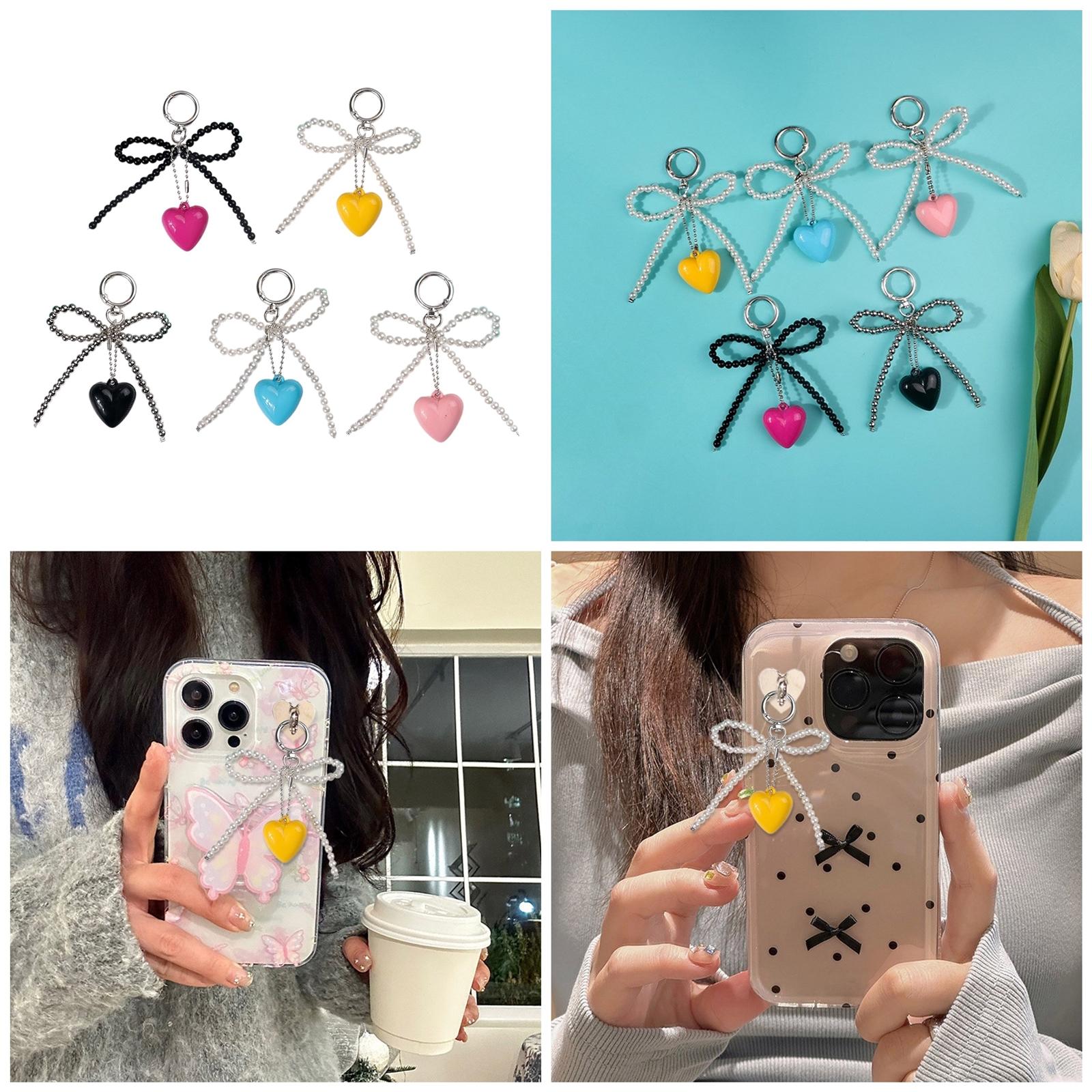 

Handcrafted Beaded Bowknot Keychain with Heart Pendant Sweet and Unique Keyrings Accessory Hangings Ornament for Bag Key жовтий