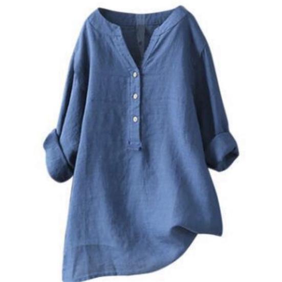 

Женская рубашка сплошного цвета с круглым вырезом, простой повседневный весенний топ для повседневной носки L светло-синий