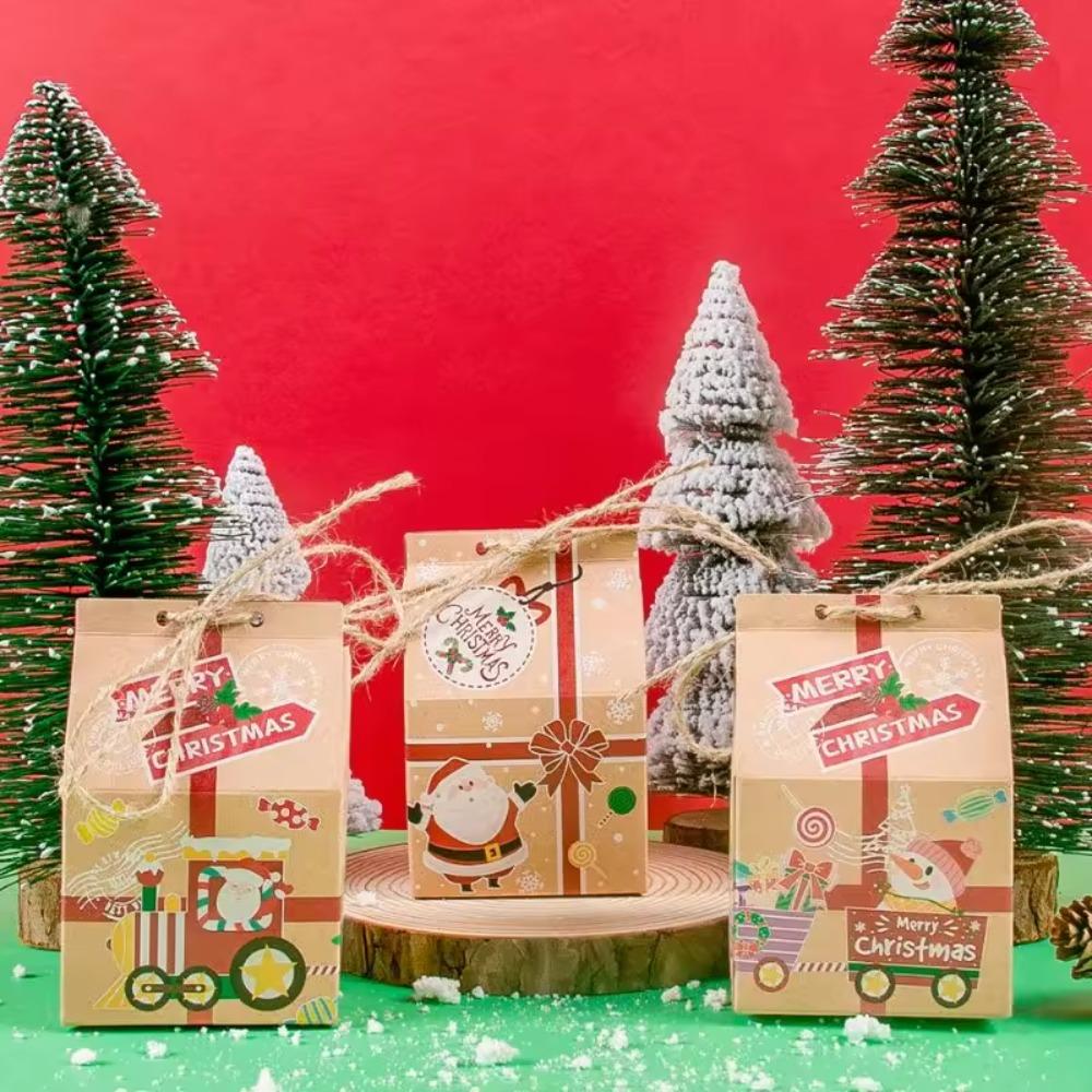 

50pcs with Ropes House Shape Christmas Candy Box Thickened Present Packaging Box Chocolate Style B