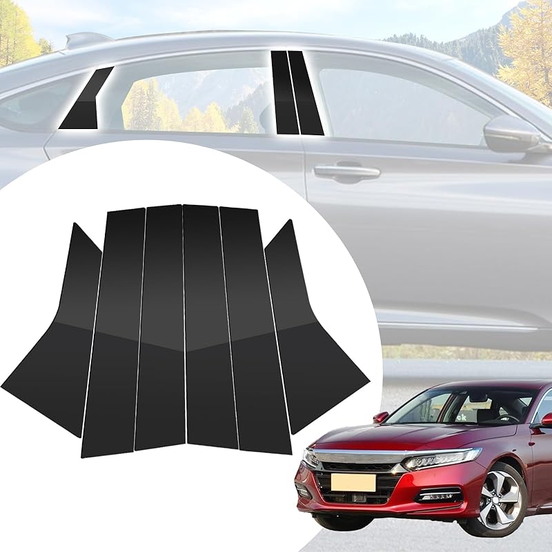 6pcs Glossy Black Exterior Door Window Pillar Posts Molding Cover Panel Trim Stickers Side Door Window Cover Trim Kits for Honda Civic 11th Gen  