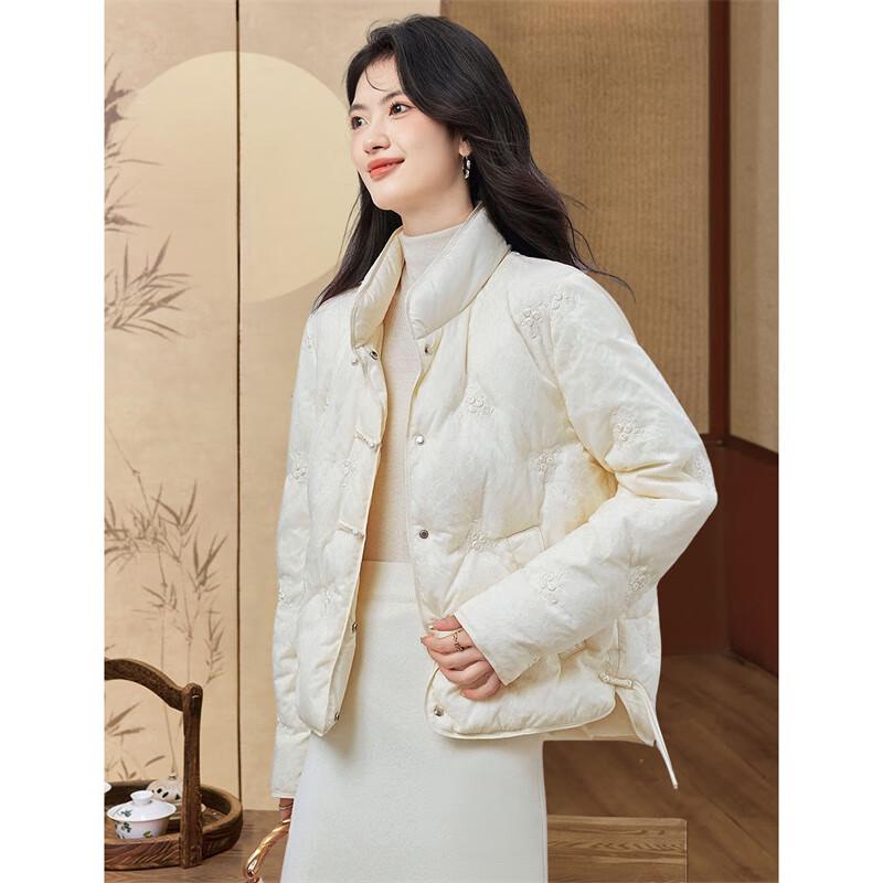 Women's New Chinese Embroidered 90% White Duck Down Short Jacket