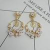 Retro Pastoral Large Hoop Earrings with Ceramic Flowers for Women