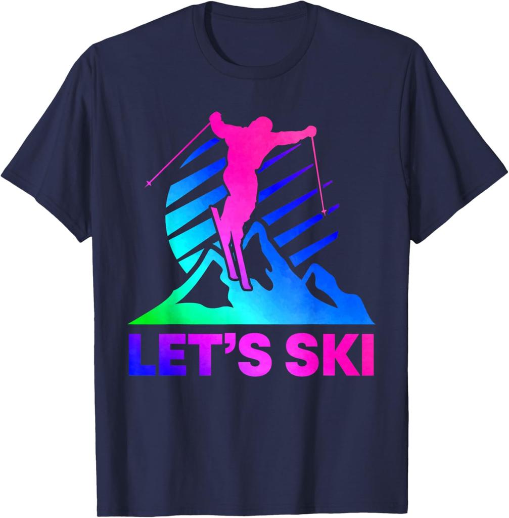 Lets Ski Retro 80s 90s Gradient Graphic TShirt Breathable Cotton Tee
