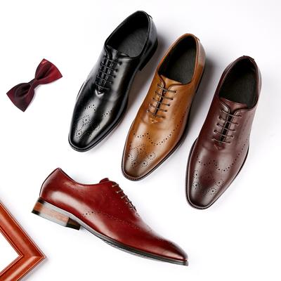 Leather Shoes Men's New Spring Engraved Brock Office Derby Shoes Formal Oxford Single Shoes Hand-polished