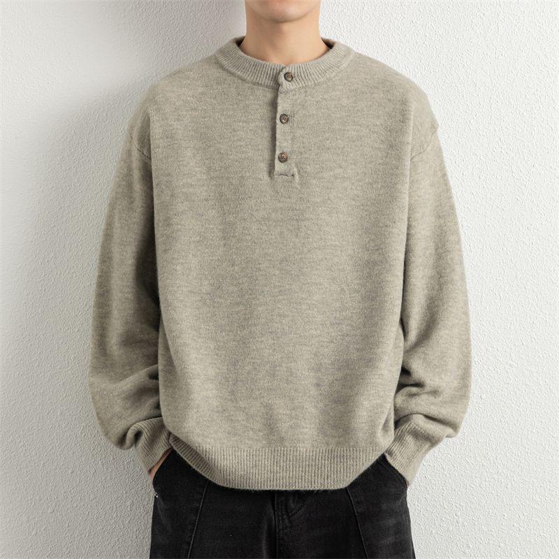 Men's Trendy Loose Henley Knit Pullover for Autumn/Winter 2025
