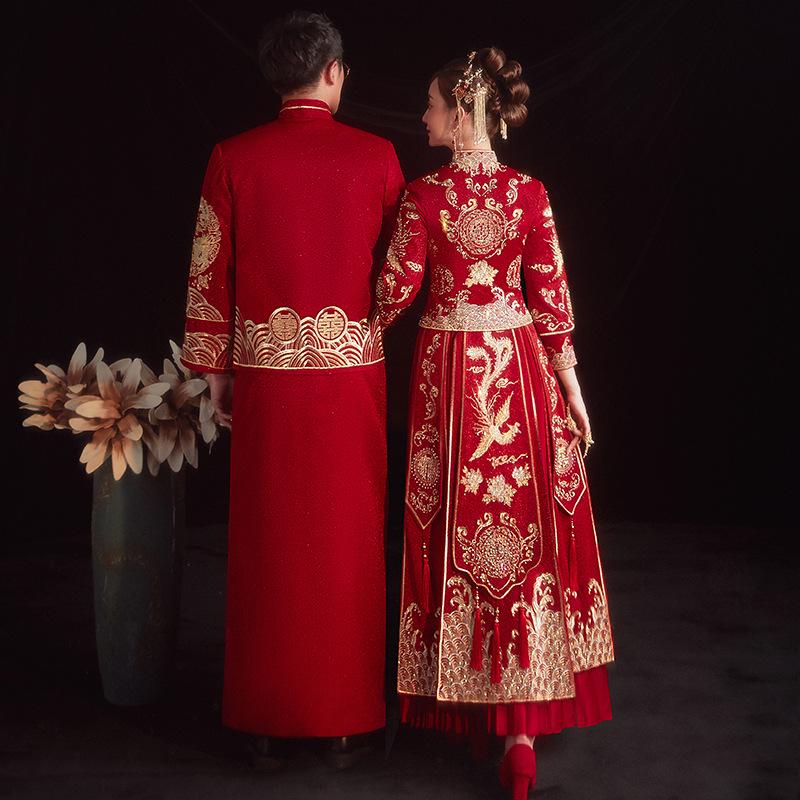 2026 Neues Xiuhe Brautkleid: Chinesisches Hochzeitskleid Drache Phönix, Set für Paare