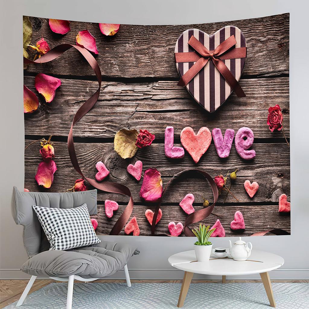 Happy Valentines Day Tapestry Red Rose and Love Heart Tapestry Art Decor Wall Hanging Home Living Room Bedroom Dorm Tapestries