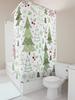 Christmas Themed Shower Curtain With Cute Green Trees Red Berries Snowflakes Festive Bathroom Decor Easy To Clean And Maintain