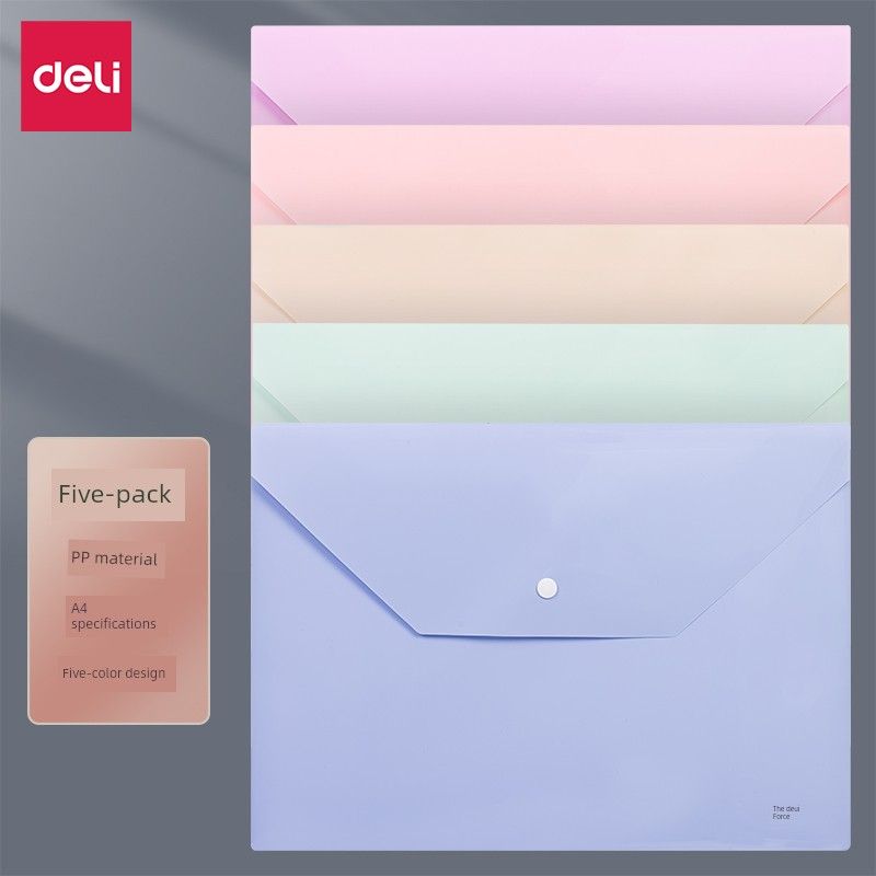 Deli Morandi Color Plastic Student File Bag Macaron Color Series-5 Pieces