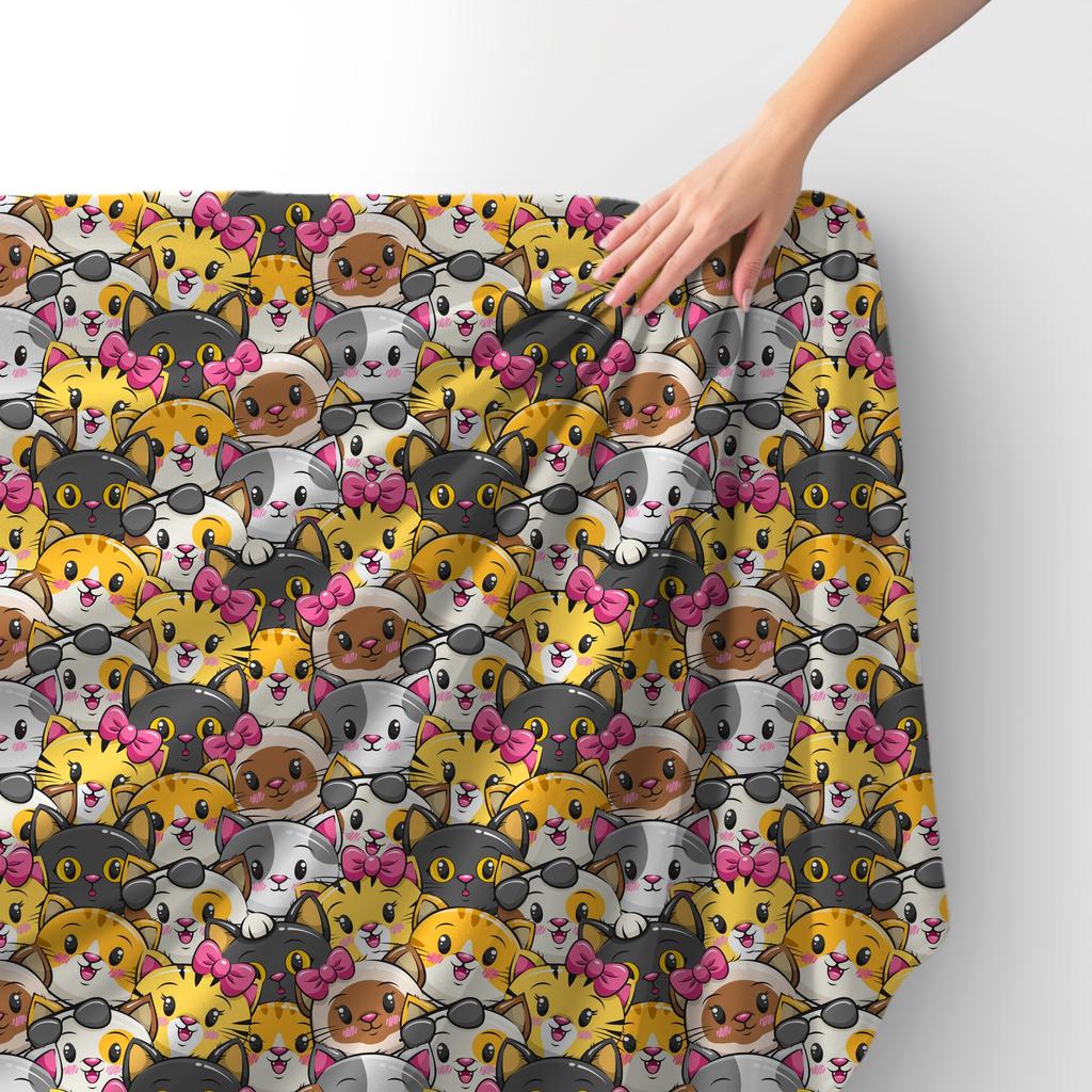 Royal Samt Stoff Polyester Zum Nähen - Motiv Kätzchen Mit Schleifen