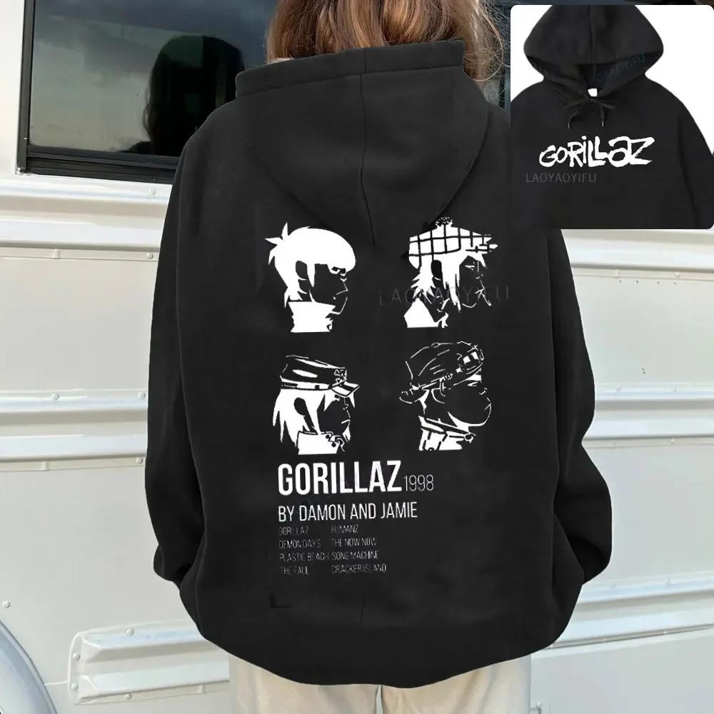 Band Musicale Gorillaz PUNK ROCK Maglione Motivo Cartone Animato con Cappuccio Abbigliamento Casual e Trendy Vintage Y2K Oversize