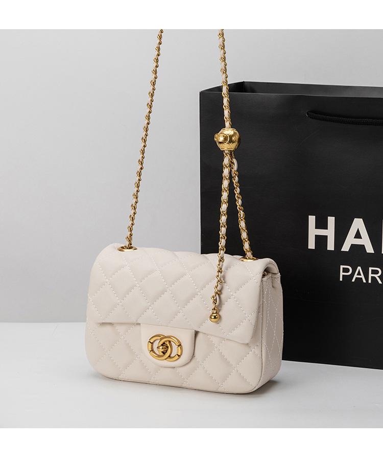 2025 Echtes Leder Damen Diamantgitter Umhängetasche - Klassische Quadratische Ketten-Schultertasche