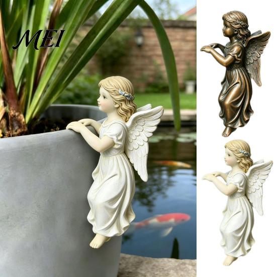 Weather Resistant Garden Art Vintage Angel Girl Statue, Planter Climber Cute Unique Holiday Gift Ideas Resin Figurine for Flower Pot Edge Decor