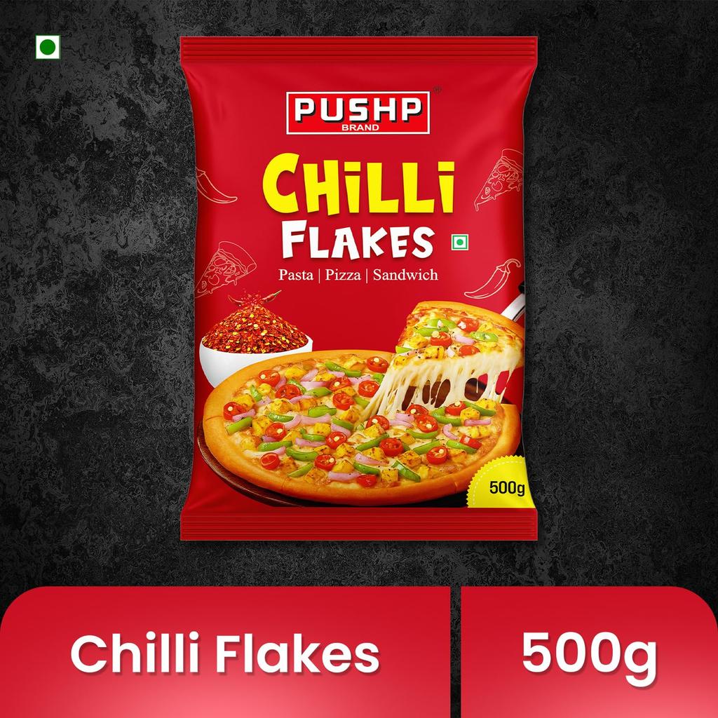 Pushp Premium Chilli Flakes 500g Pouch Spicy Seasoning For Pizza Pasta And Cooking Toppings High Quality Natural Flavor