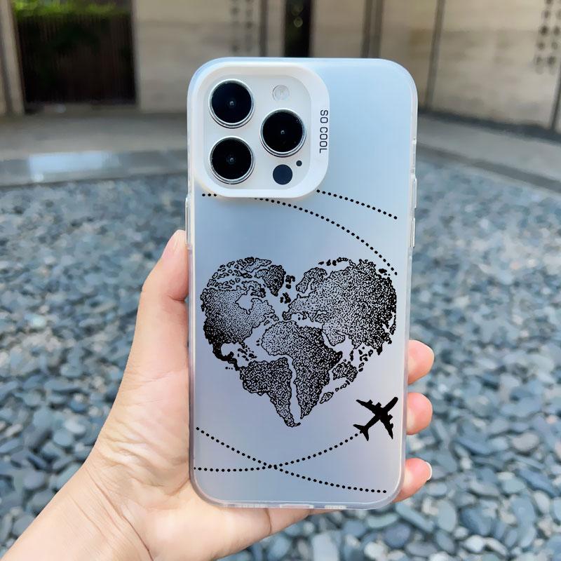 Popular World Map Travel Airplane Phone Case For Iphone 11 12 Pro Max 13 Mini 15 13 14 Pro Max Plus Back Shockproof Laser Covers
