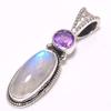 Natural Rainbow Moonstone, Amethyst 925 Solid Sterling Silver Pendant 1.22" N8p30