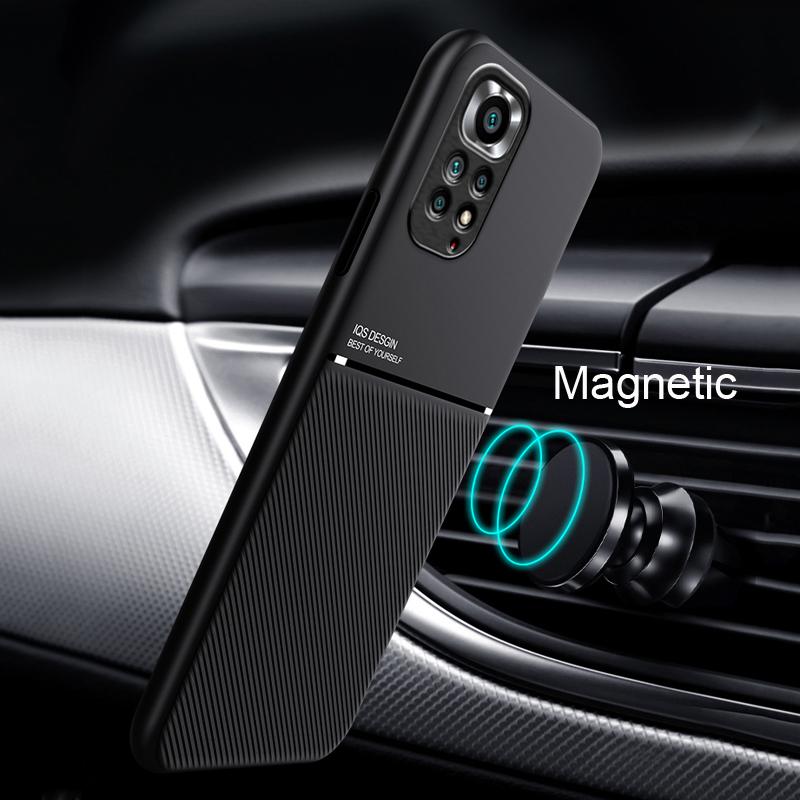 Magnetic Leather Case For Xiaomi Redmi Note 11 12 10 9 11E Pro 9S 10S 11S Plus 10C Built In Metal Plate Cover Support Car Holder