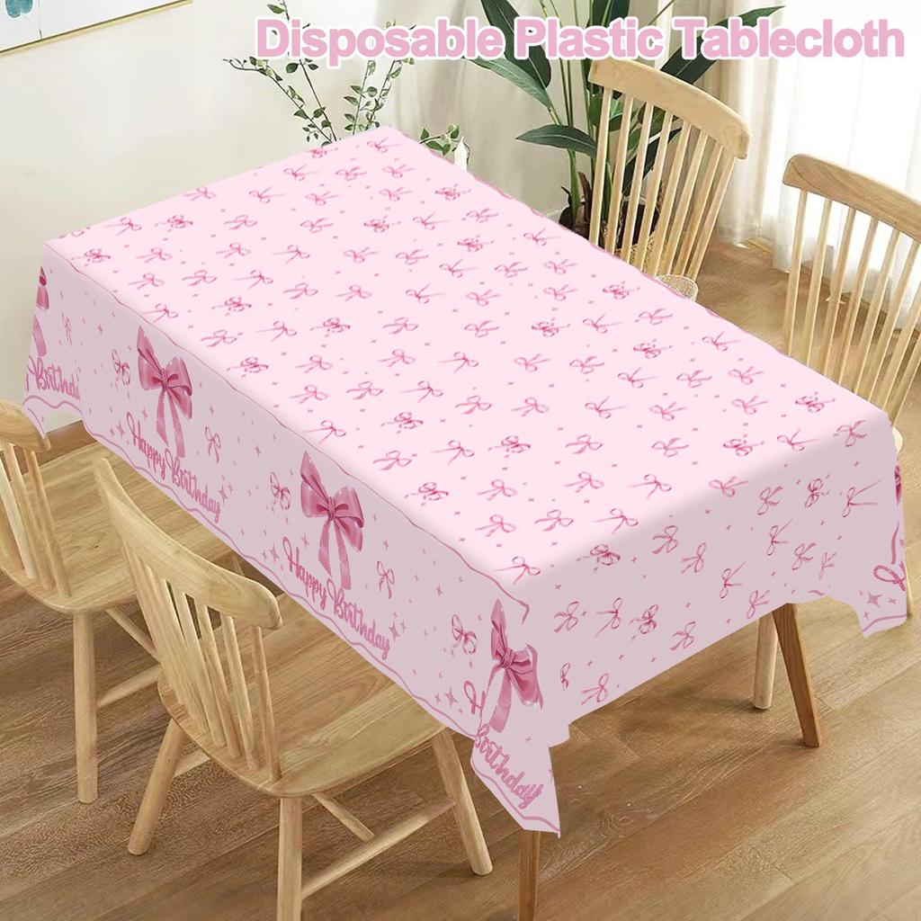 Pink Bow Tablecloth Birthday Party Decoration Favors Disposable Tablecloth Wedding 1st Birthday Party Supplies Table Decoration
