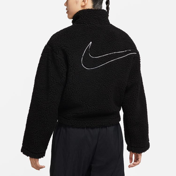 Nike Logo Print Solid Color Loose Short Embroidered Jacket Women Jackets Black DM1764-010