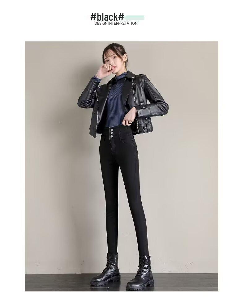 Jean skinny doublé polaire pour femme, Automne/Hiver 2025 Nouveau, Pantalon crayon slim fit taille haute