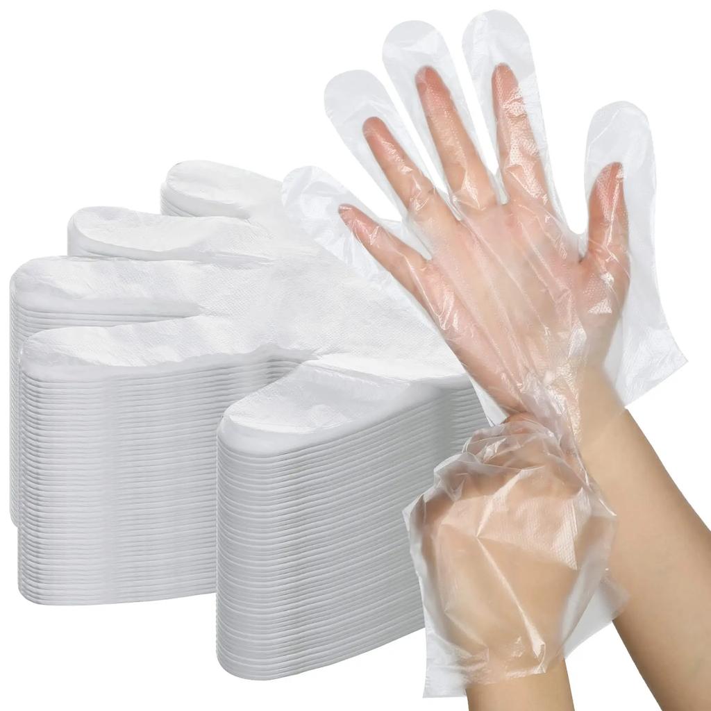 100/500 Piezas Guantes Desechables Grado Alimenticio Plástico Transparente para Restaurante Pollo Frito Pizza Guantes Vajilla de Cocina