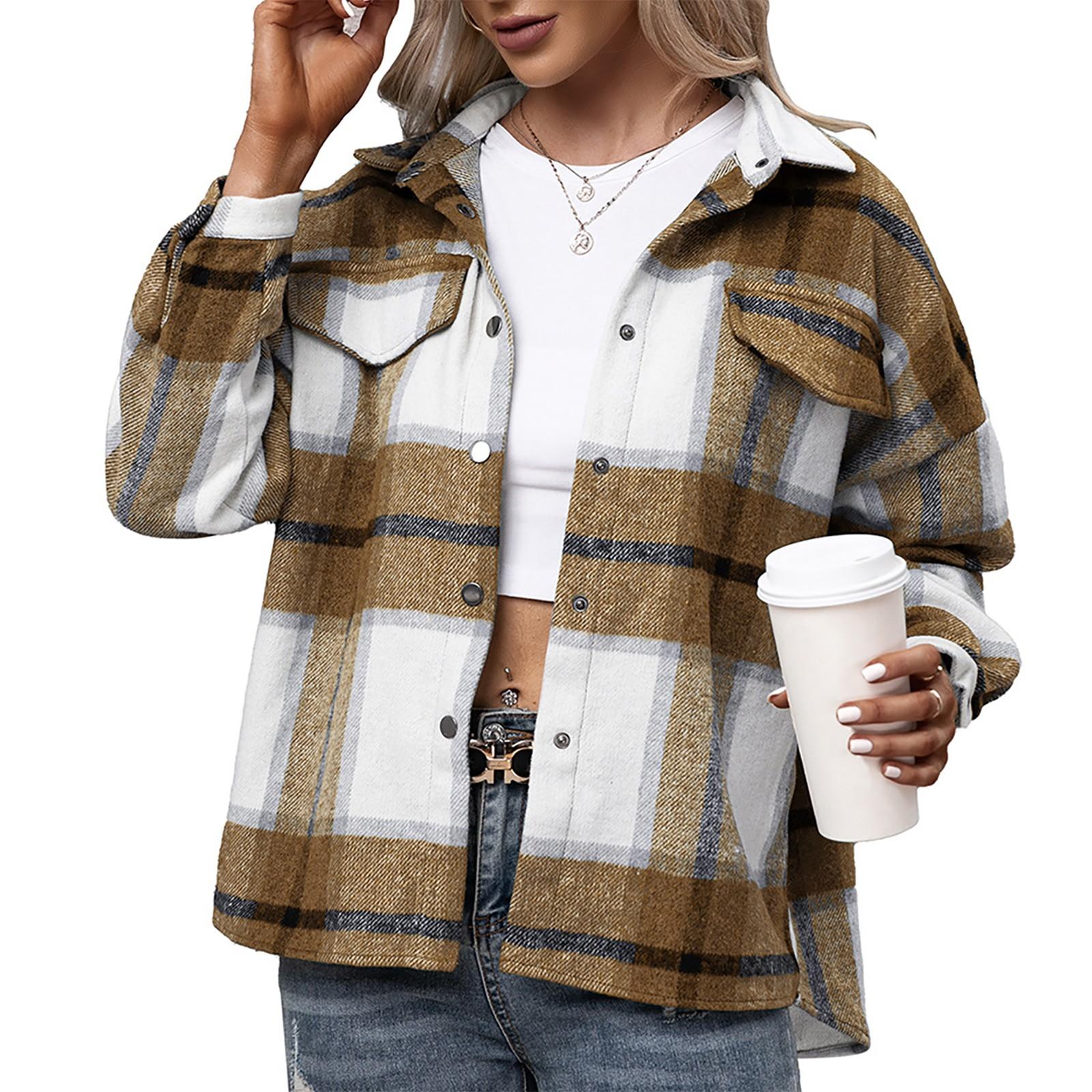 

Женская зимняя повседневная свободная шерстяная рубашка в клетку, плюшевая рубашка в клетку, куртка L жёлтый