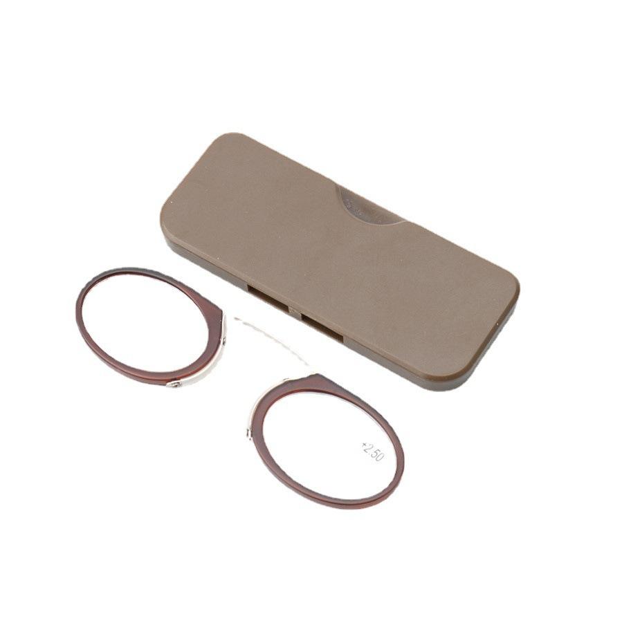 

Титановые мини очки для чтения с клипсой на нос, круглые оптические очки с футляром-кошельком, портативные очки по рецепту, диоптрии от 1 до 3,5 - Очки для чтения +4.0 бежевый