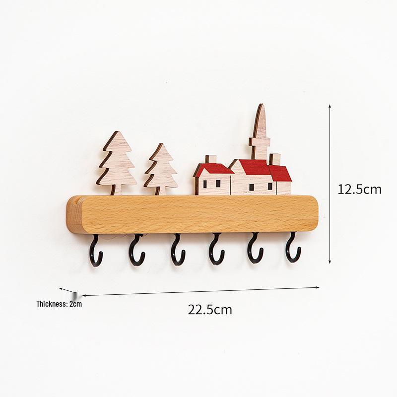 Solid Wood No-Drill Wall-Mounted Key Hook for Entryway