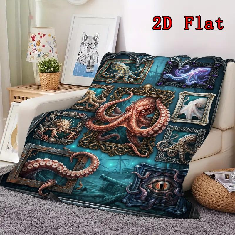 Octopus Collection 2D Flat Pattern Flannel Blanket, High quality All Seasons, Home Decor, Warmth and Comfort, Perfect for Christmas Gifts.