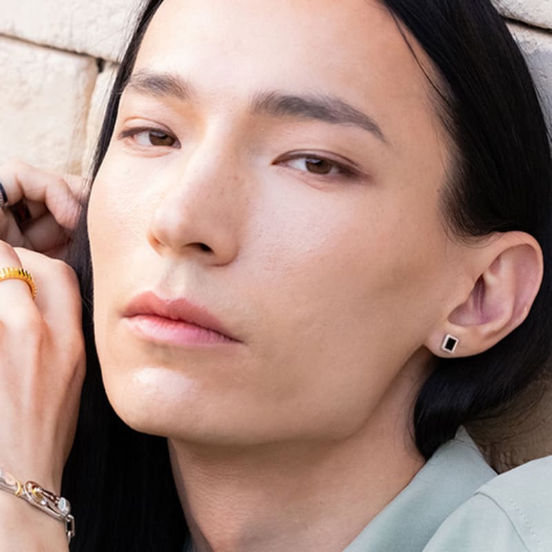 BE/GINS Silver925 ROCA MINI RECTANGLE ONYX EARRINGS