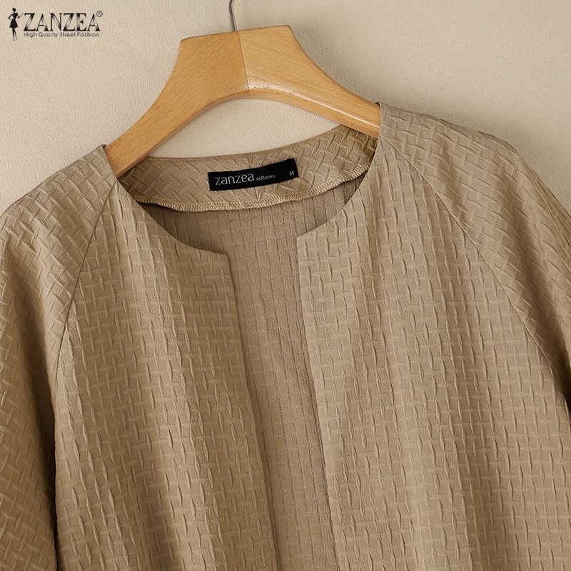 ZANZEA Womens Casual Open Front Loose 3/4 Sleeve Thin Cardigan Blouse