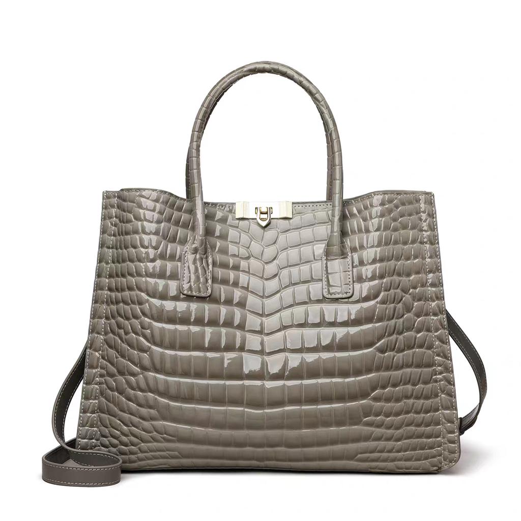 Aidani Luxury Crocodile Pattern Genuine Leather Tote Bag, Large-Capacity Handbag, High-End Commuter Bag for Women