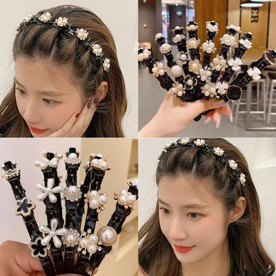 Fashion Acrylic Pearls Headbands for Women Girls Elastic Flower Double Bangs Clip Hairstyle Make Up Hairpins Hair Accessories