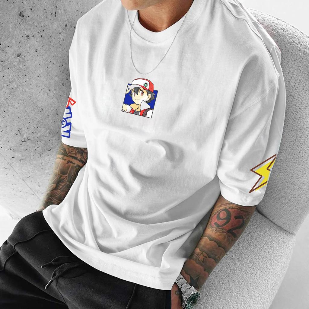 Japan Peripheral Printed Short Sleeve T-Shirt Pikachu Mewtwo Summer Men's and Women's Loose Sports Top ins