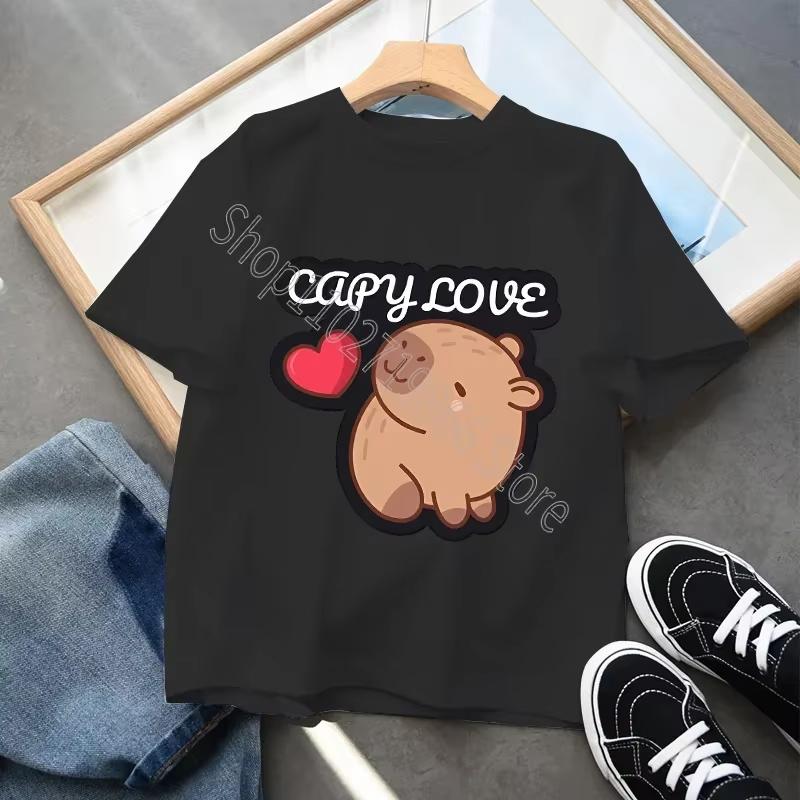 Capybara Cartoon Character Print Tops Cool Comfortable Shirts Birthday Party Gifts Boys Girls Cotton T-shirt Cute Short Sleeves