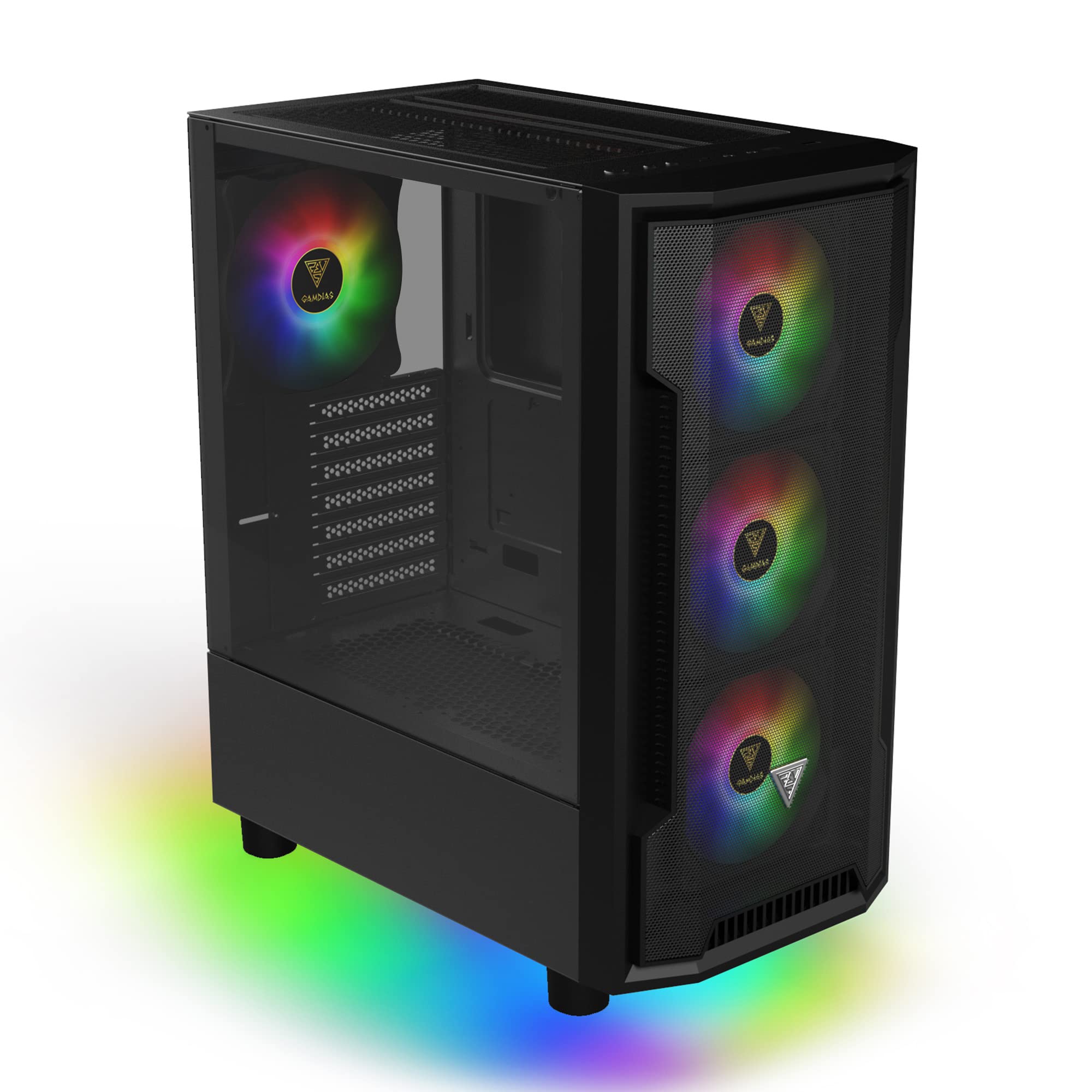 

GAMDIAS ATHENA M6 LITE Gaming PC Case Mid-Tower ATX Case Seamless Tempered Glass Windows 4 Built-in 120mm ARGB Fan Triple Sides Underglow Mesh Front