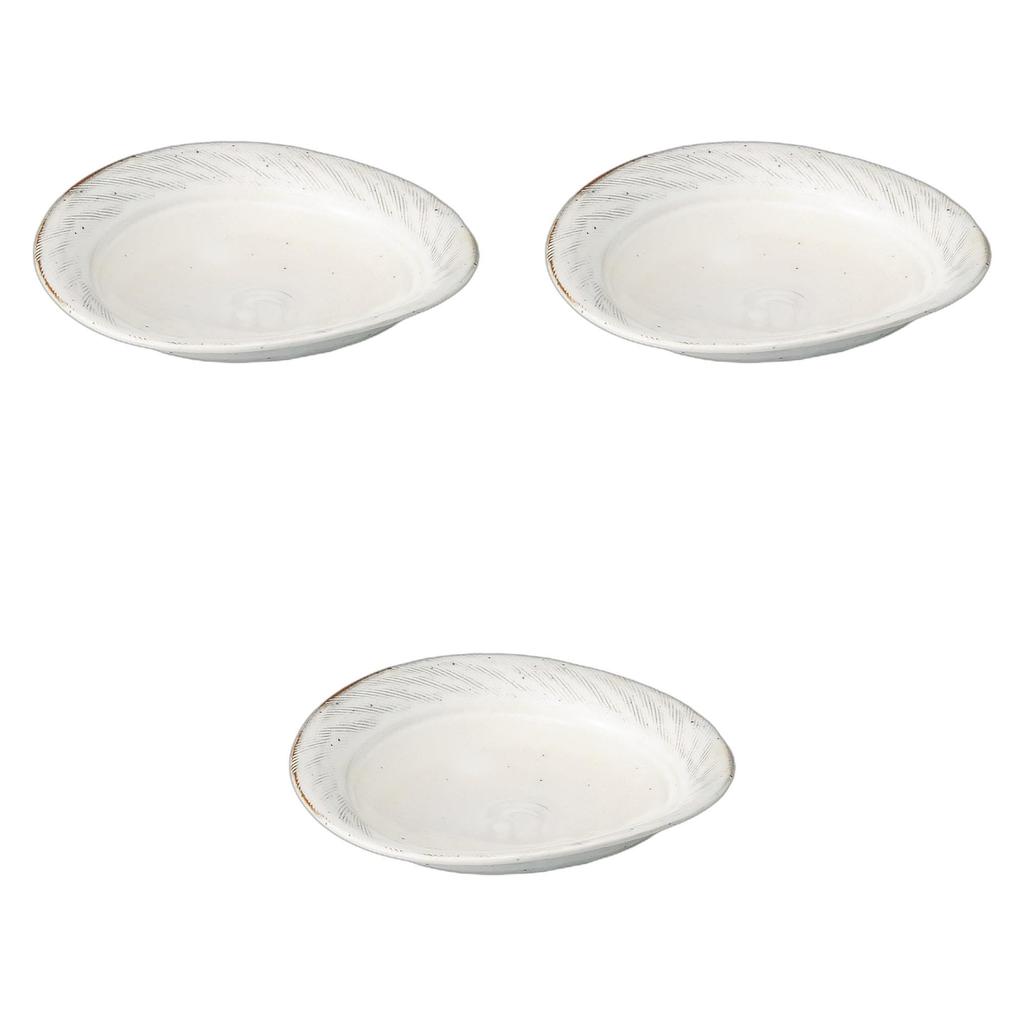 Set of 3 Handmade Oval Plates with Comb Pattern X 18 X Oval Setomonohonpo Iron-Colored [19 4.5cm] Plates, Ceramic,