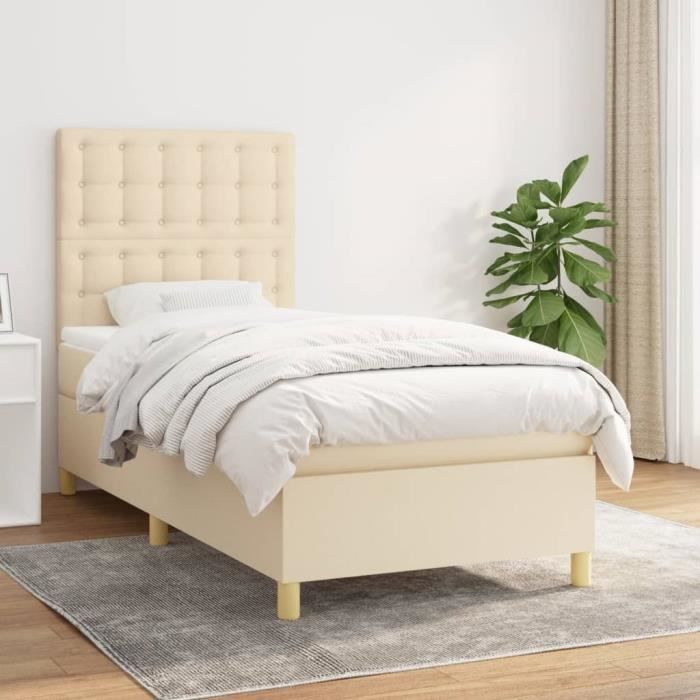 3142622 vidaXL Divan Bed and Mattress Cream 90x190 Cm Fabric