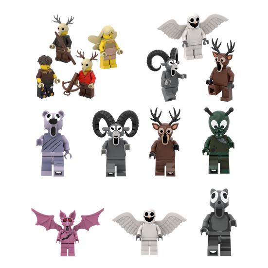 1/3/4Pcs Survival Horror Game Action Figure Cartoon Deer Goat Owl Bear Wolf Bat Men Figurine Decoration Ornament Forest Night Game Fans Collectibles