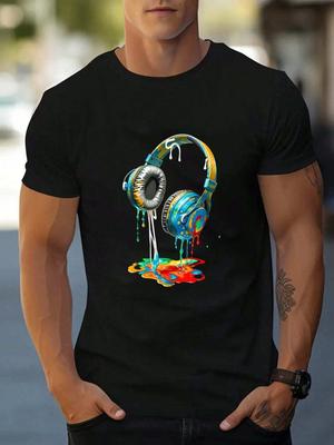 Colorful Headset Men Women Unisex Cotton T-shirt Luxury Brand Rap Big Size Top Short Sleeve Streetwear Classic Print Tee S-4XL