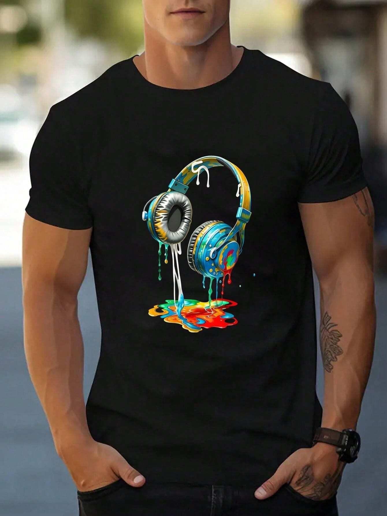 

Colorful Headset Men Women Unisex Cotton T-shirt Luxury Brand Rap Big Size Top Short Sleeve Streetwear Classic Print Tee S-4X... S разноцветный