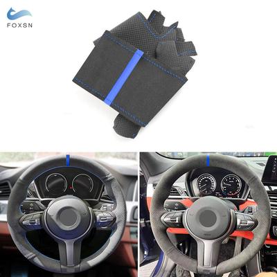 Black Suede Leather Blue Line&Strip Steering Wheel Cover For BMW M Sport F30 F31 F34 F45 F46 F22 F23 M235i M240i X1 F48 X2