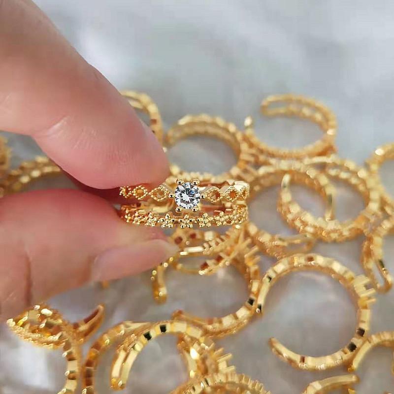 2026 Korean Version of Lace Double-layer Zircon Ring, Women s Diamond-shaped Hollow Flower Open Ring Jewelry Resizable золотой