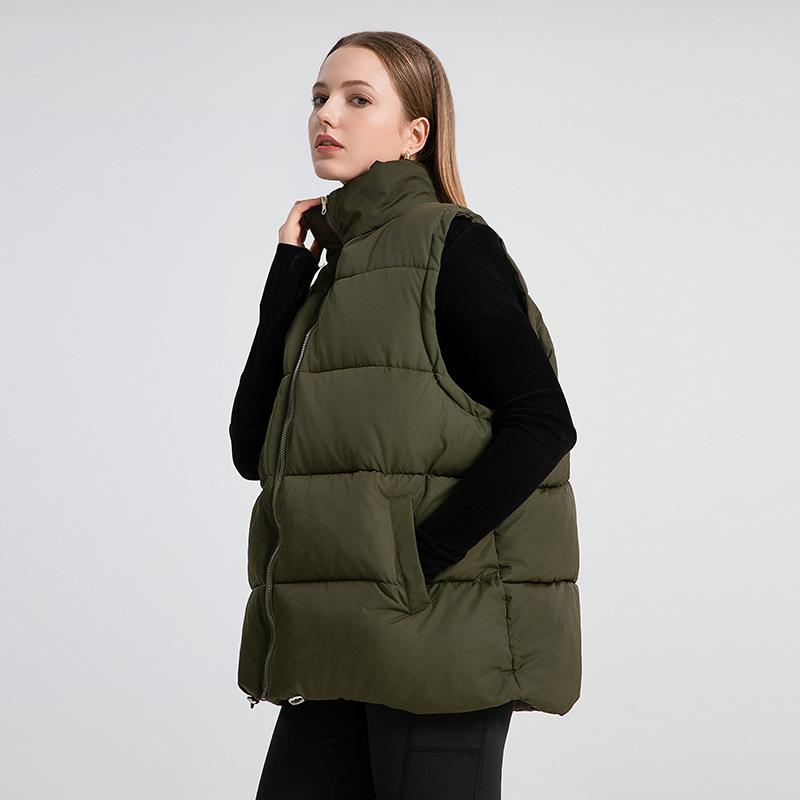 Women's autumn and winter sleeveless cotton clothes medium and long stand-up collar thermal down cotton vest thickened vest jacket