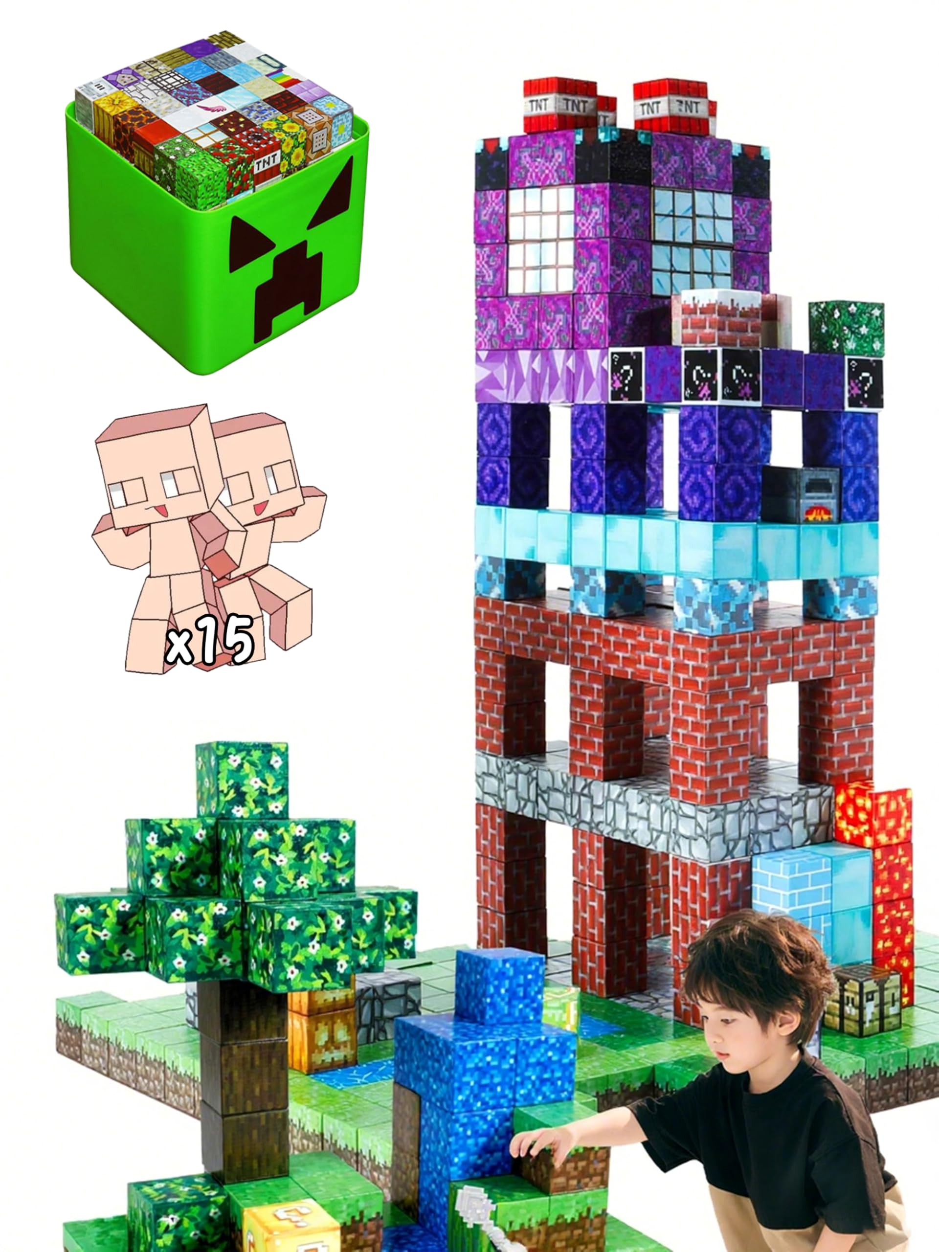 

Магнитные блоки AAGWW, всего 245 штук, упаковочная коробка, 150 фиксированных дизайнов + 95 случайных дизайнов, 20 фигурок, 50 наклеек, сумка для хранения, коробка для хранения,