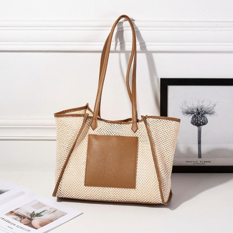 

Large capacity splicing fashion temperament handbag summer commuting texture shoulder underarm bag casual tote bag коричневий