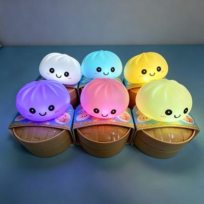 Aesthetic LED Glowing Bun: Bubble Spitting Squeeze Toy, Realistic Food Decor & Sensory Gel Stress Ball for Adults/Kids