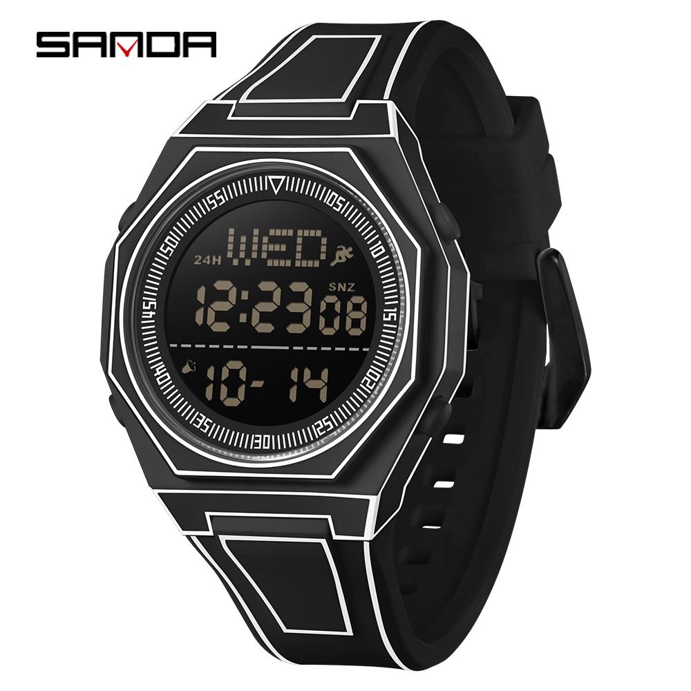 SANDA Men's and Women's Sports Electronic Watch Multi functional 5ATM Waterproof Colorful Night Light Alarm Clock Timing