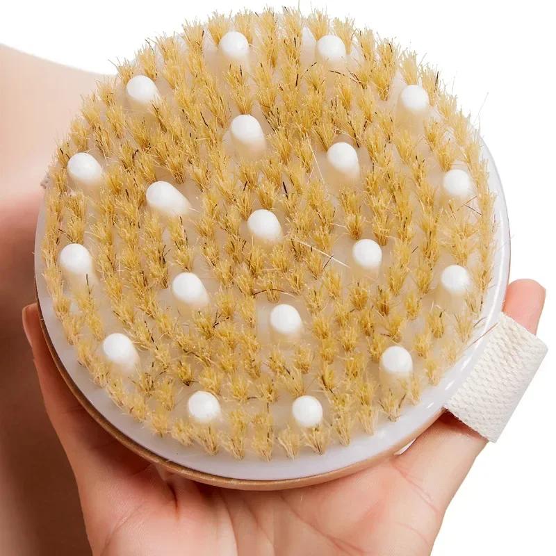 Body Brush Natural Boar Bristle Organic Dry Skin Body Brush Massager Bamboo Wet Back Shower Brushes Exfoliating Bathing Brush